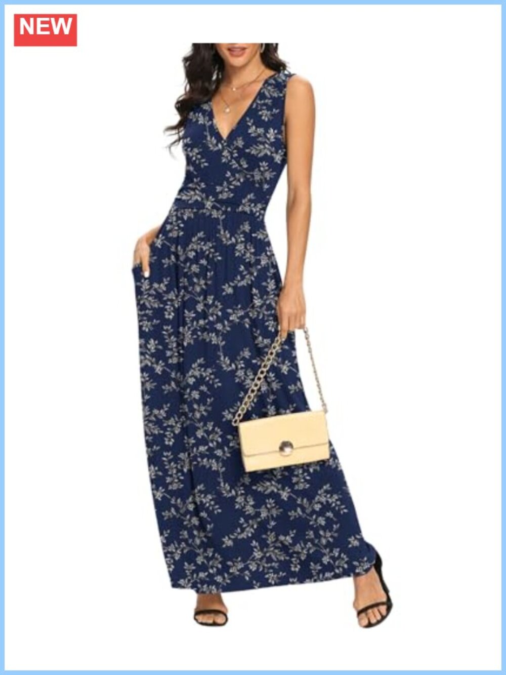 Sleeveless Maxi Dress Deep V Neck Loose Rayon Spandex Empire Waist